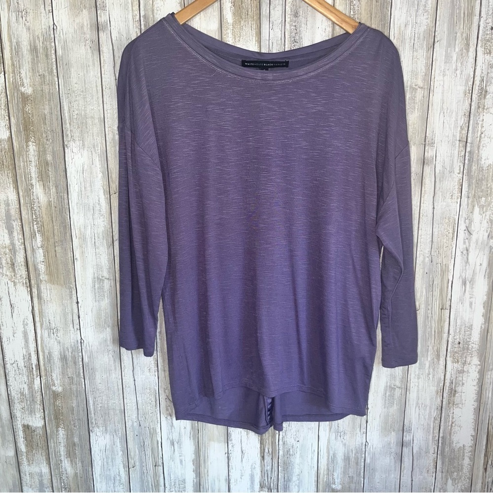 White House Black Market Purple Scoop Neck Oversized Long Sleeve Blouse Small